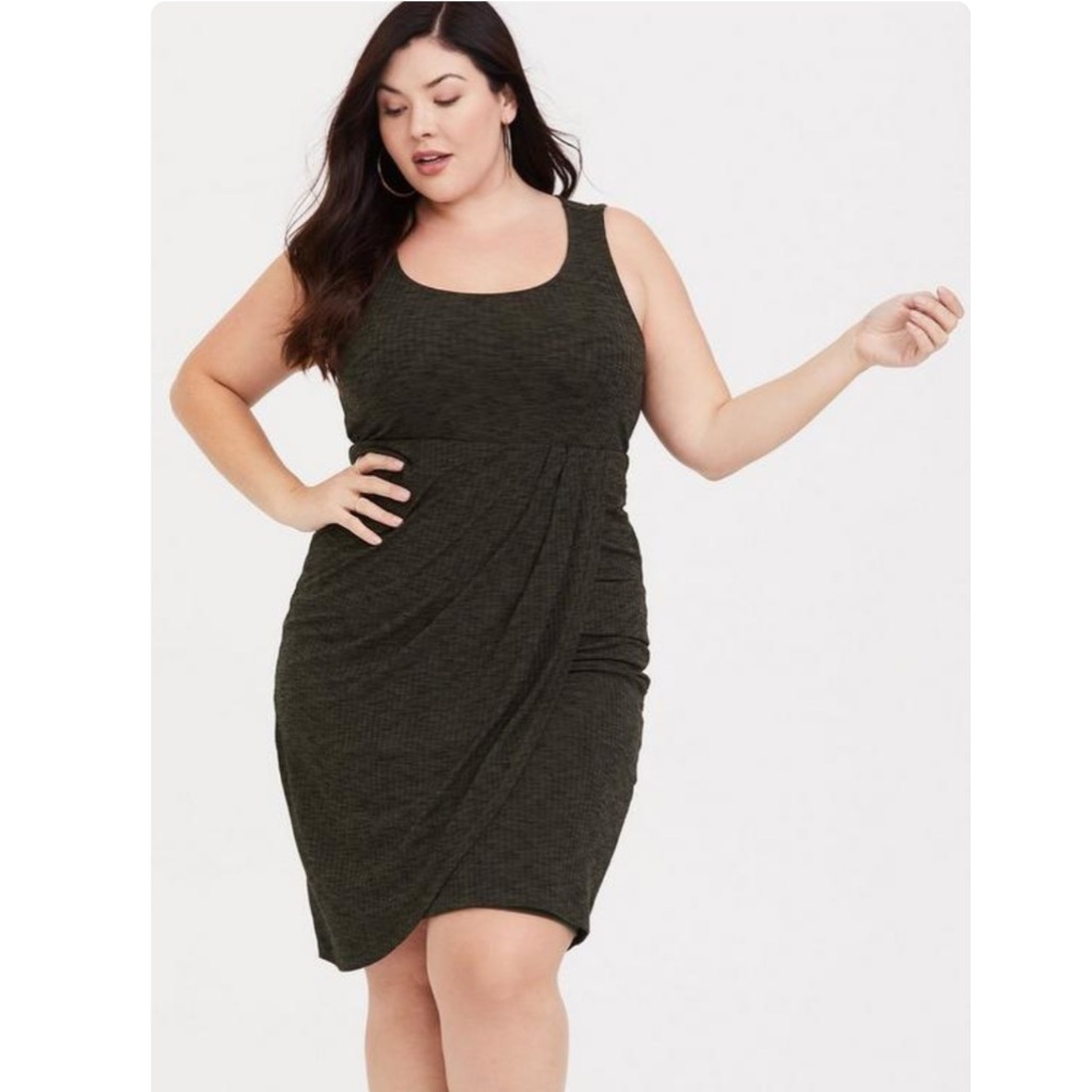 Torrid Women's Heathered Green Mini Rib Bodycon Dress Wrap Sleeveless